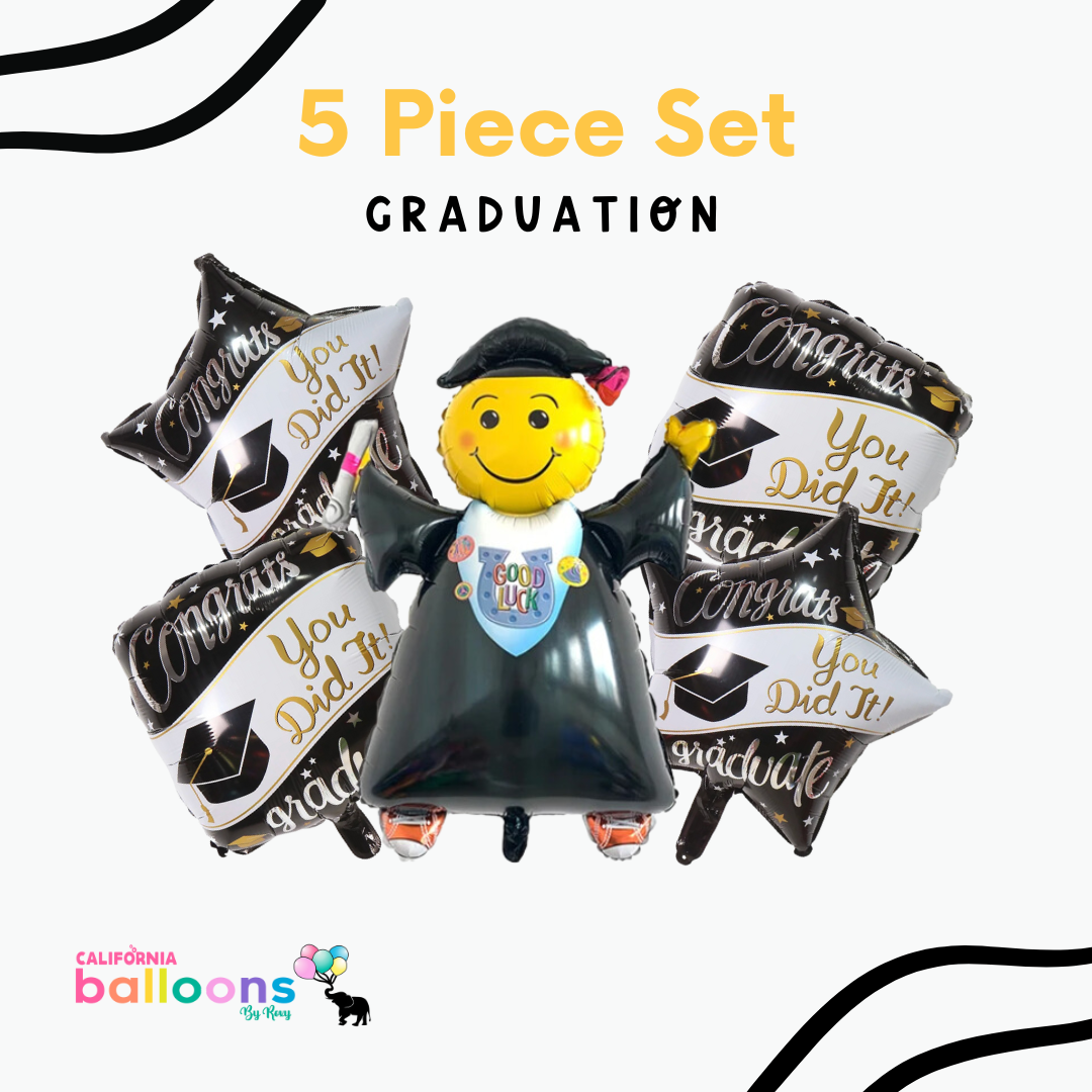Graduation Smiley Figure Foil Balloon Bouquet, 5 pc
