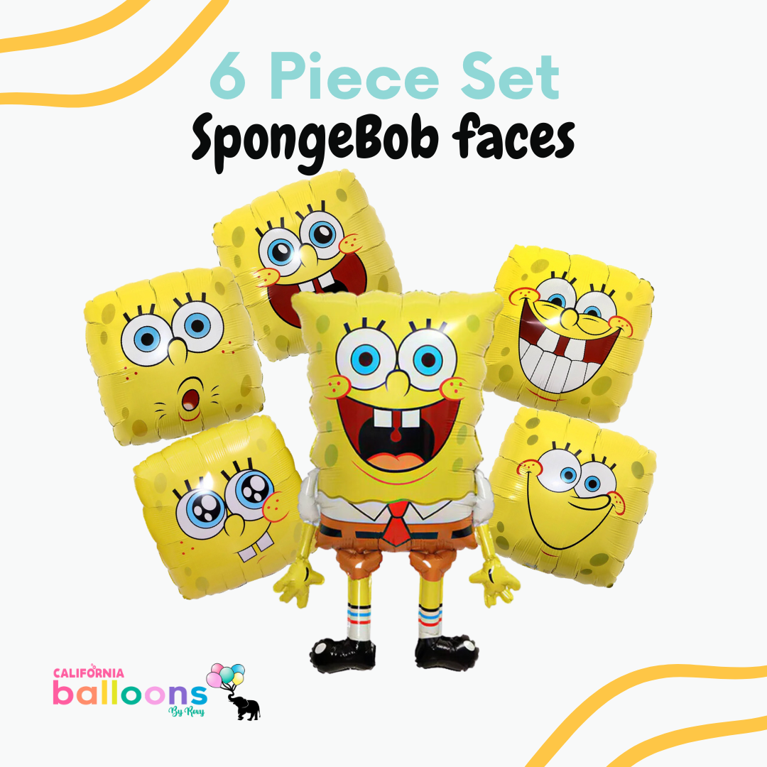 Spongebob Face Foil Balloon Bouquet, 6 pc