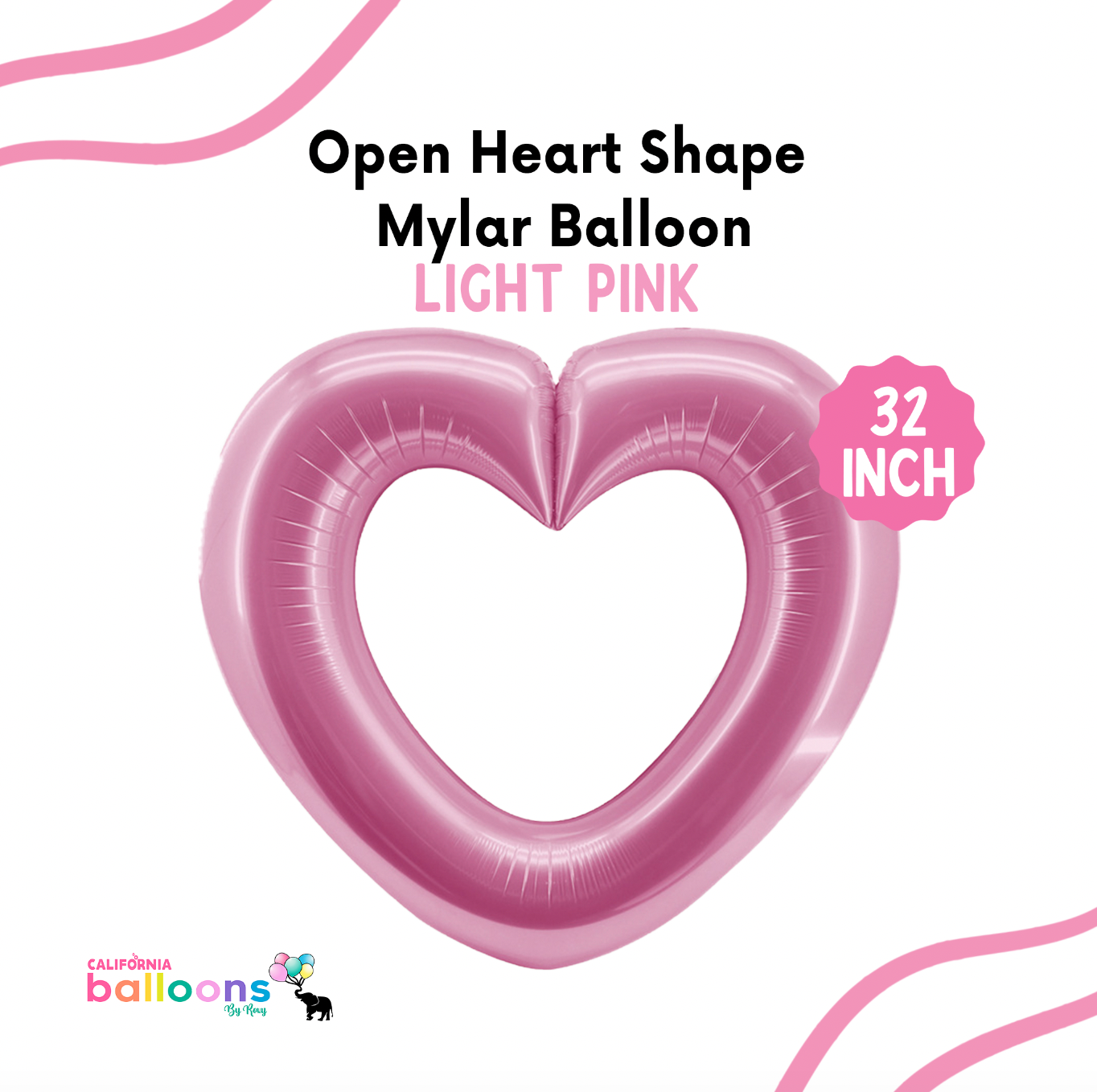 32" Mylar JUMBO Open Heart Shape Balloon - LIGHT PINK