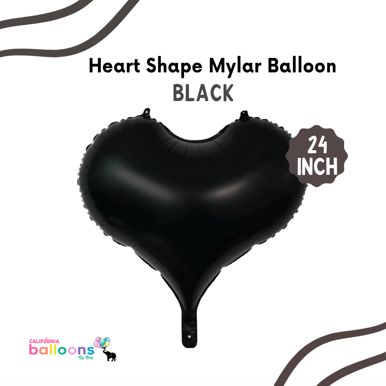 24" Mylar Large Heart Shape Balloon - BLACK