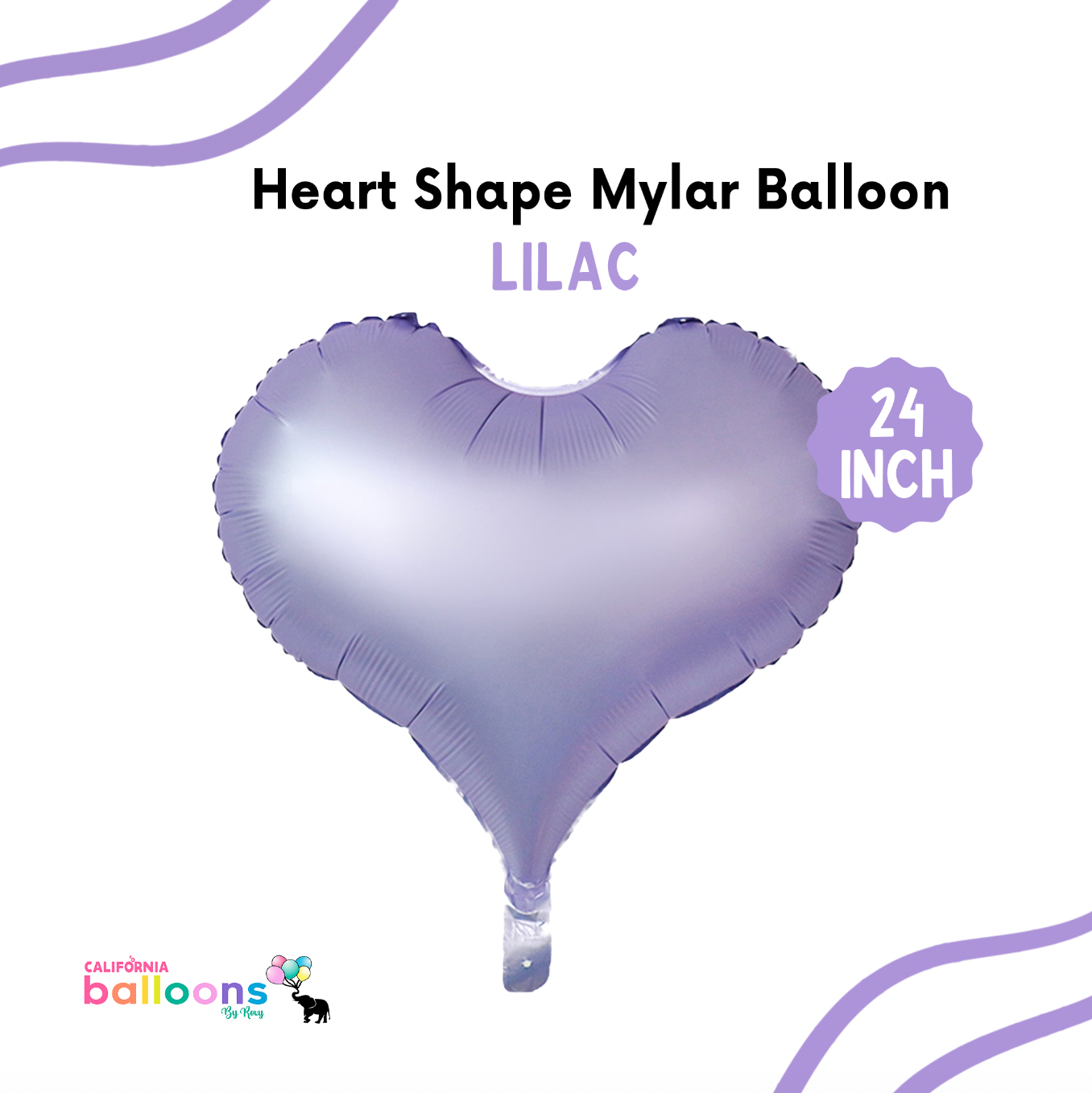 24" Mylar Large Heart Shape Balloon - LILAC