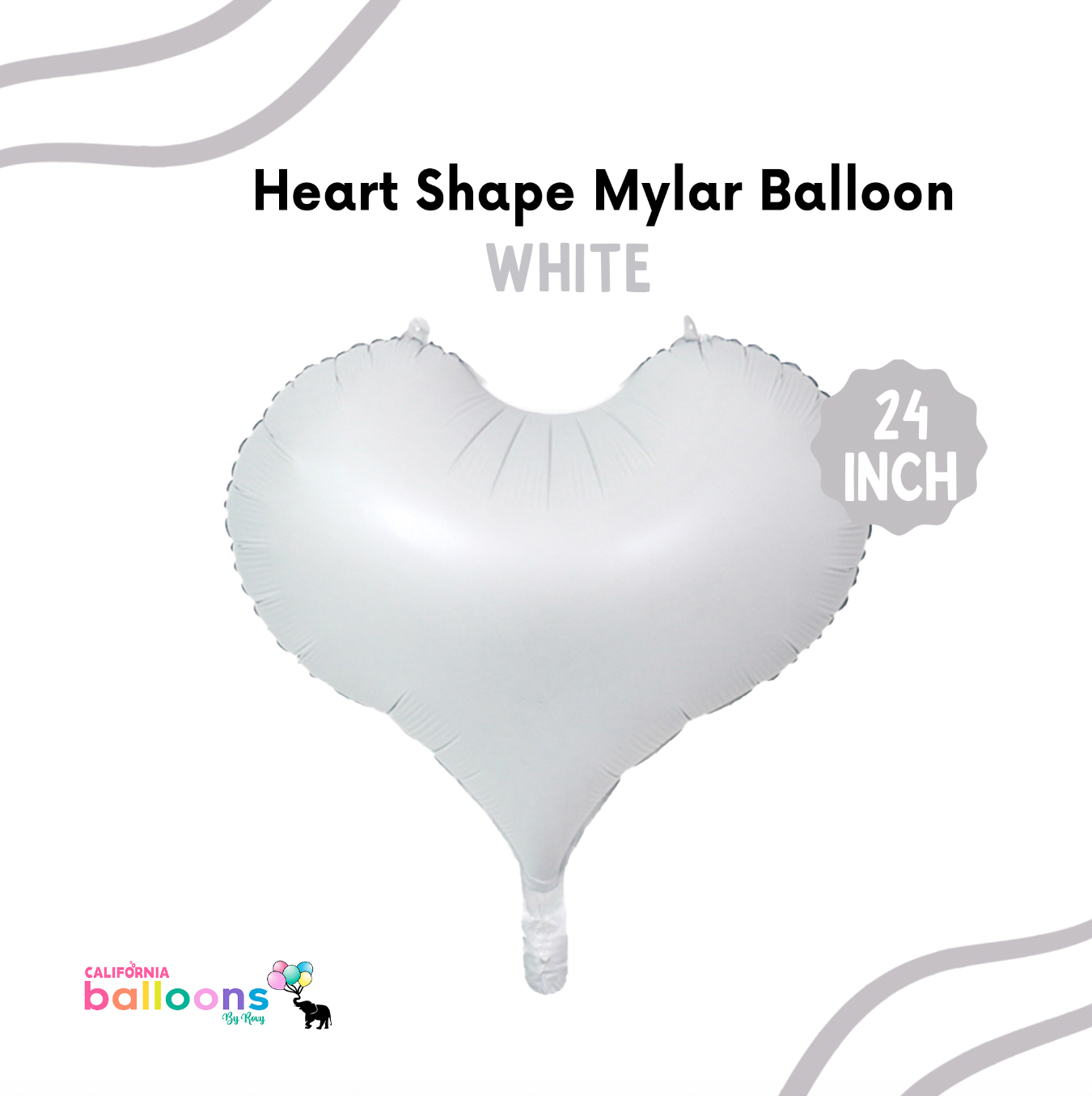 24" Mylar Large Heart Shape Balloon - WHITE
