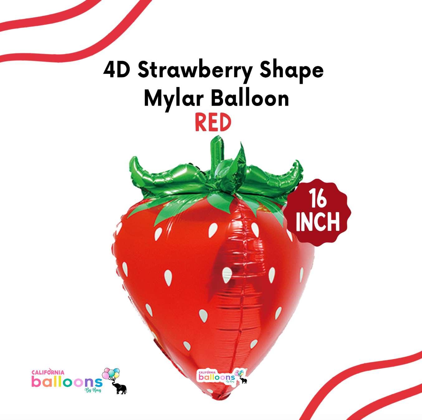 16" 4D Strawberry Balloon (Self-sealing) - RED