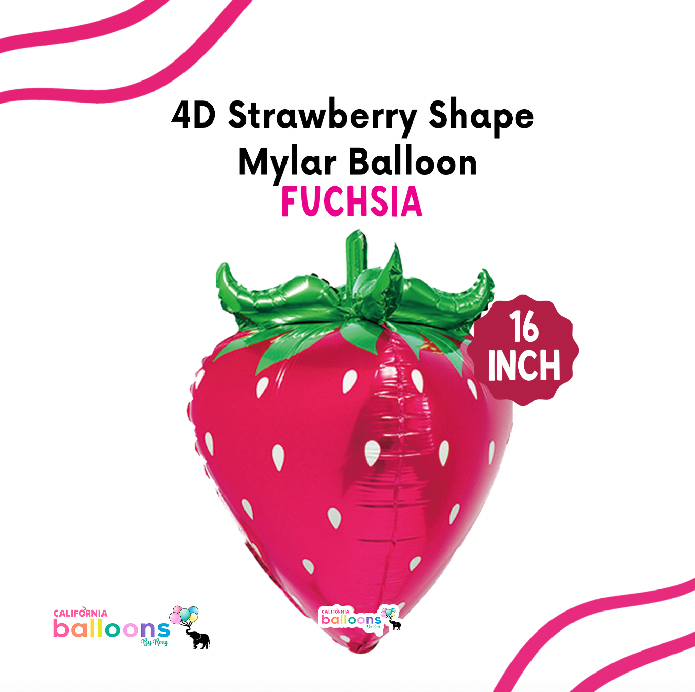 16" 4D Strawberry Balloon (Self-sealing) - FUCHSIA