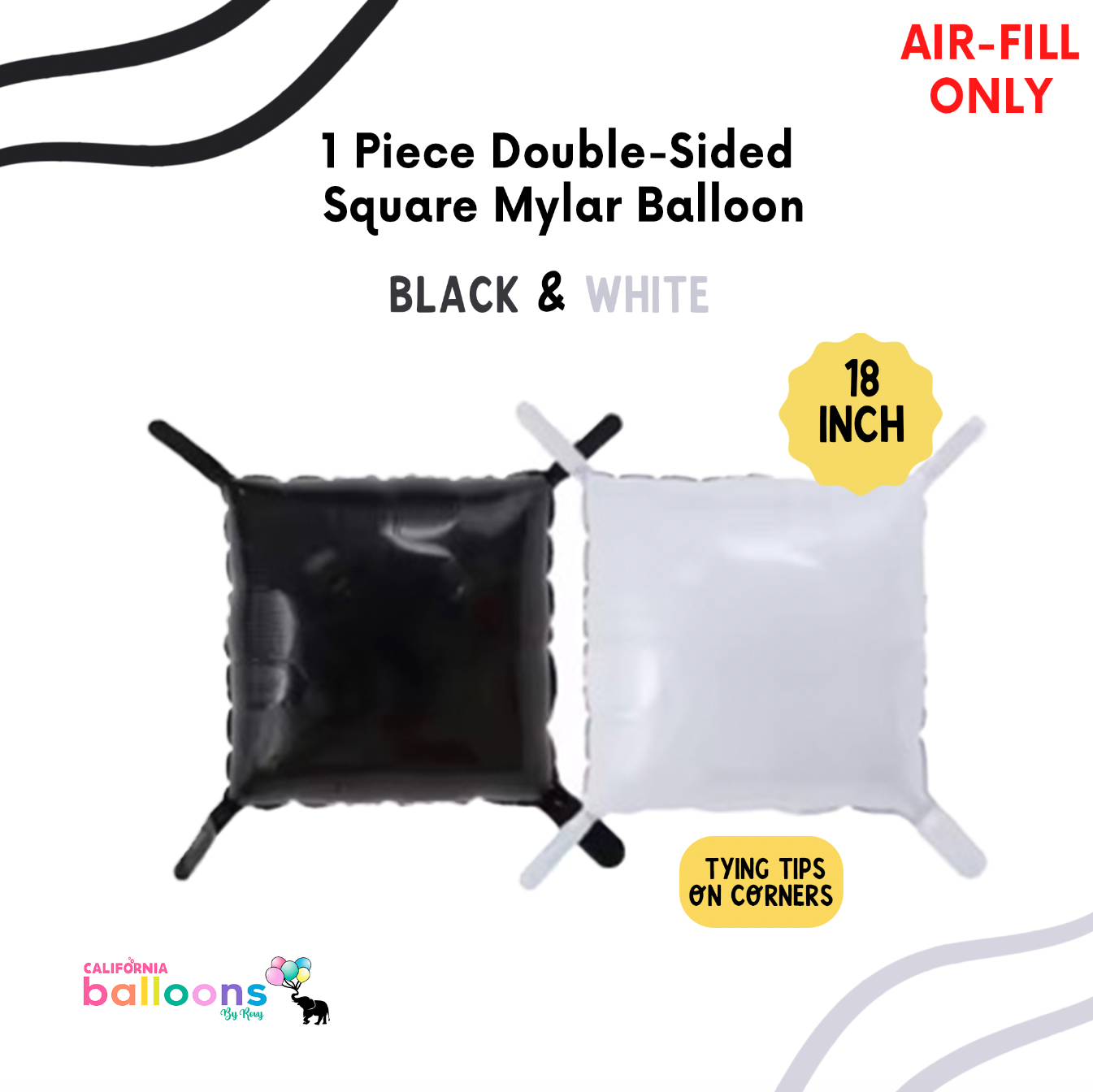 18" Double-Sided Black & White Square Mylar