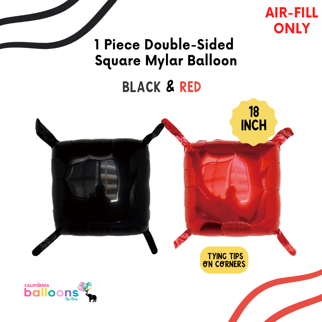 18" Double-Sided Red & Black Square Mylar
