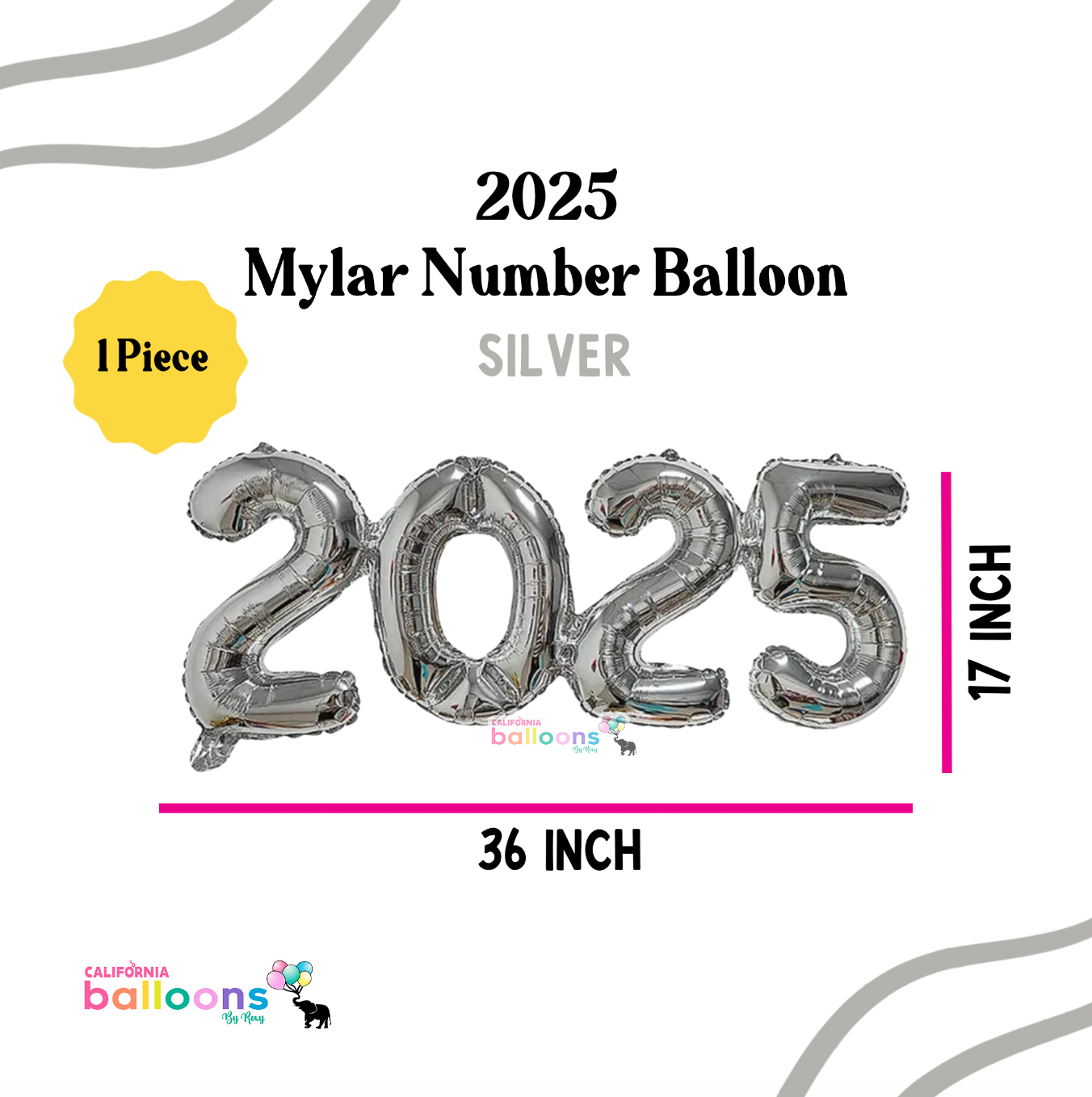 17" Connected 2025 Number Balloon (AIR-FILL ONLY) - SILVER