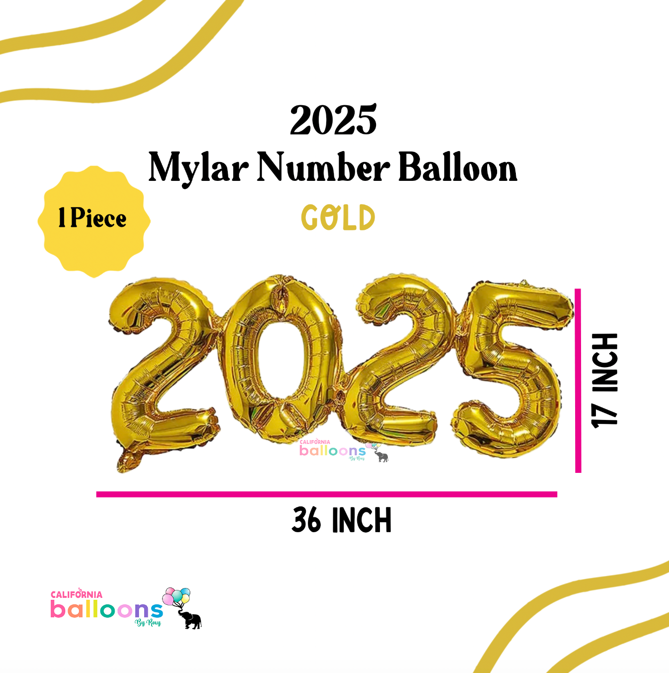 17" Connected 2025 Number Balloon (AIR-FILL ONLY) - GOLD