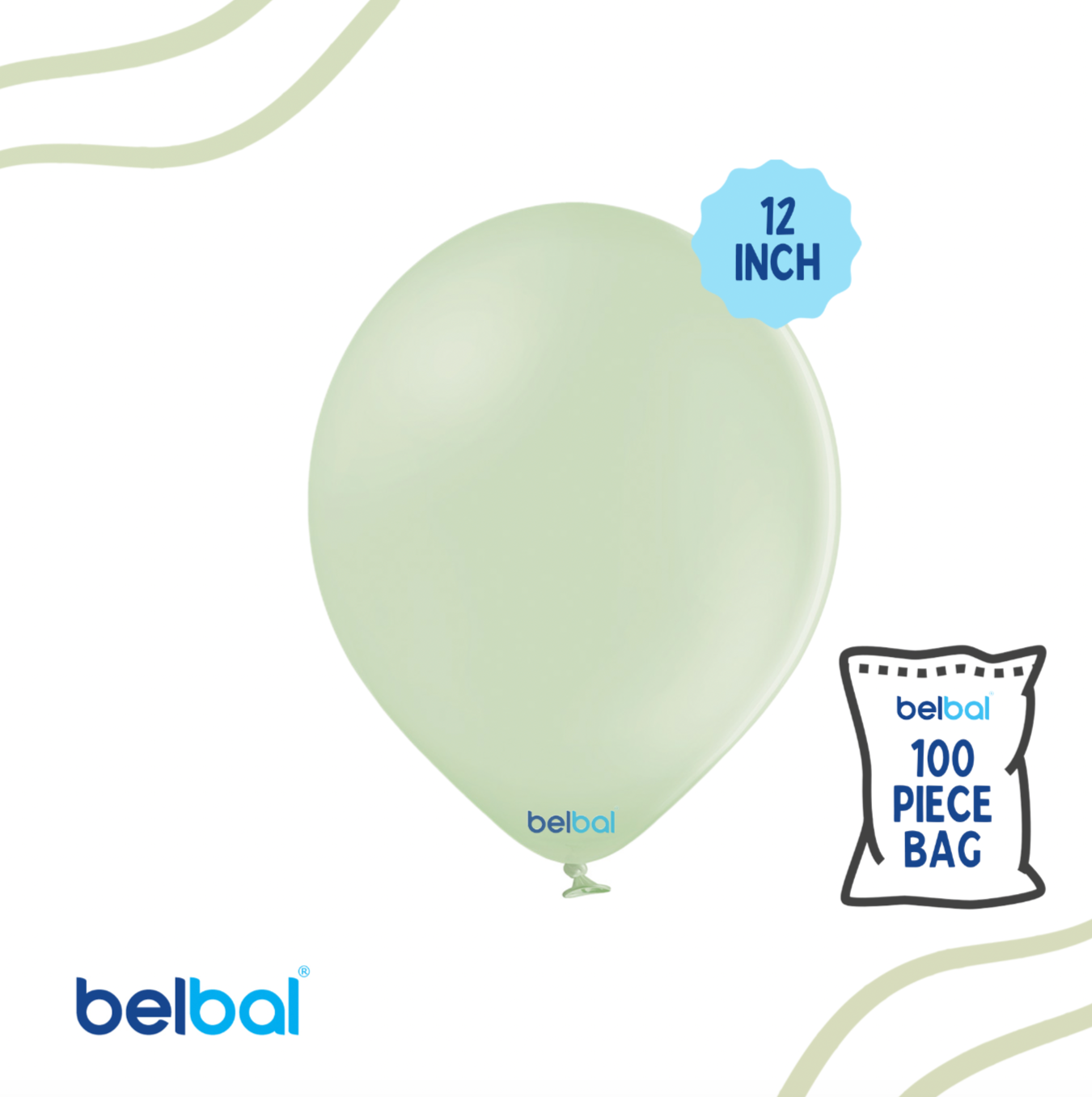 12" Kiwi Cream Pastel Color Belbal- 100 PC