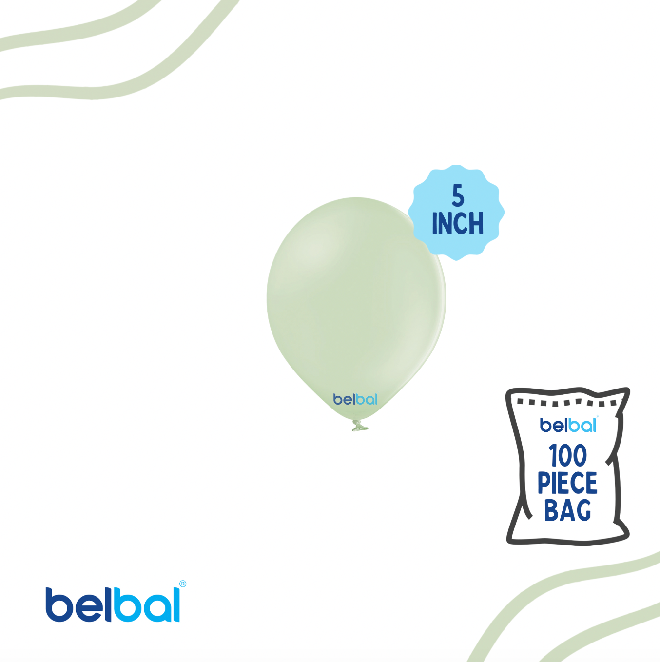 5" Kiwi Cream Pastel Color Belbal- 100 PC