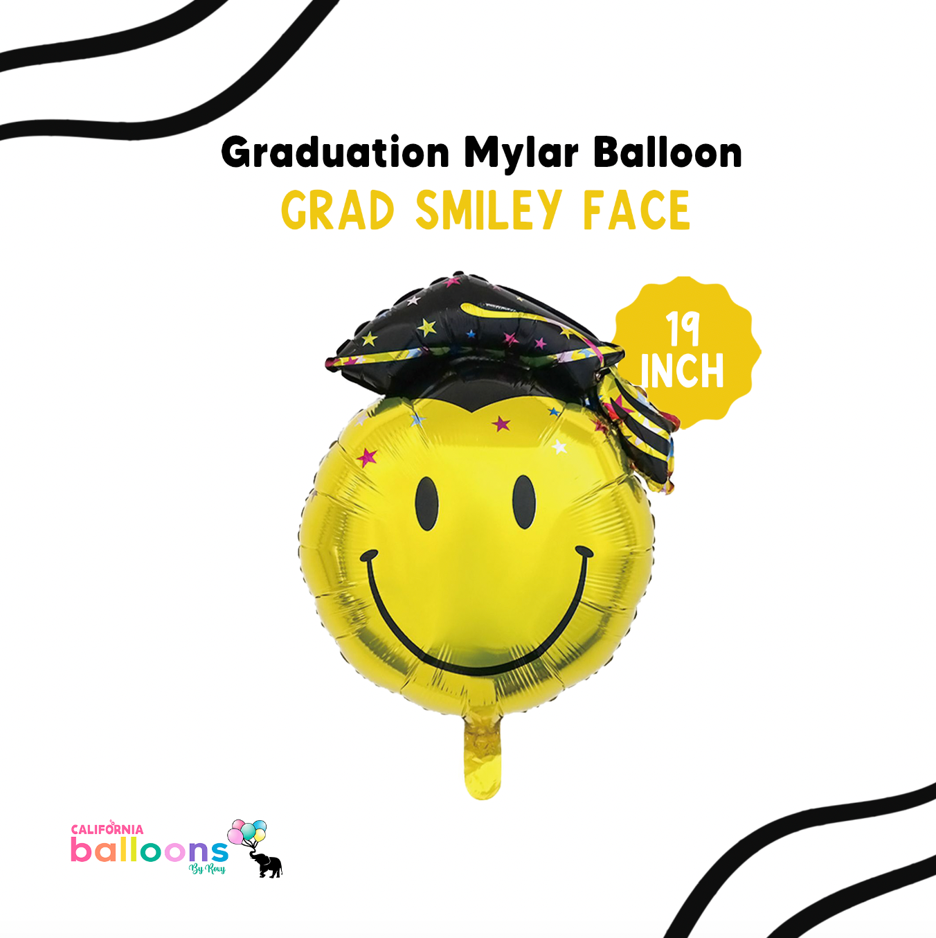 19" Grad Smiley face Graduation Foil Balloon