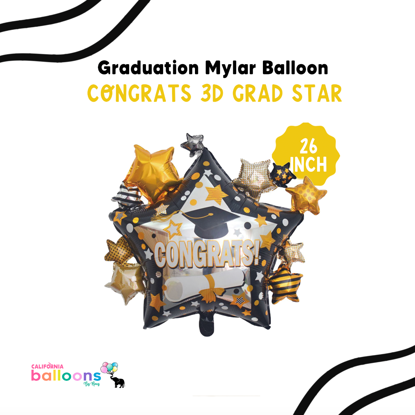 26" Congrats 3D Grad Star Graduation Foil Balloon