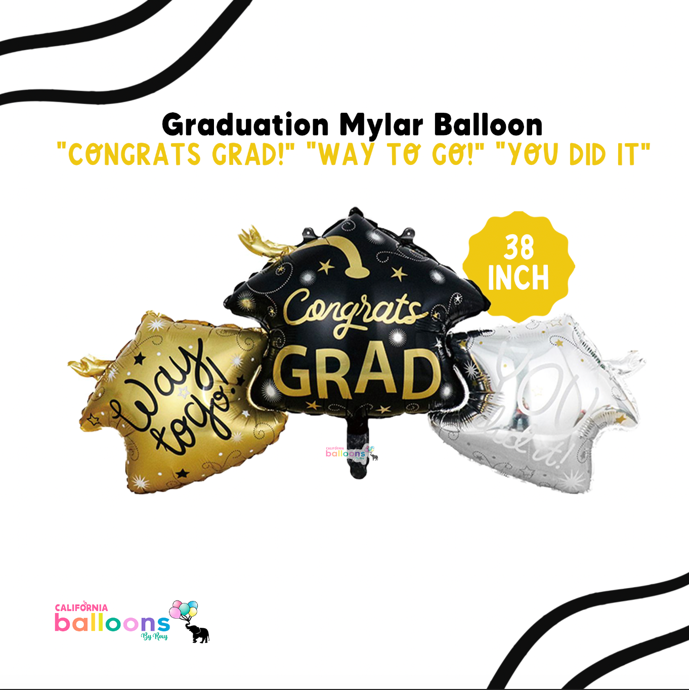 38" Graduation Quotes Grad Caps Shape Foil Balloon
