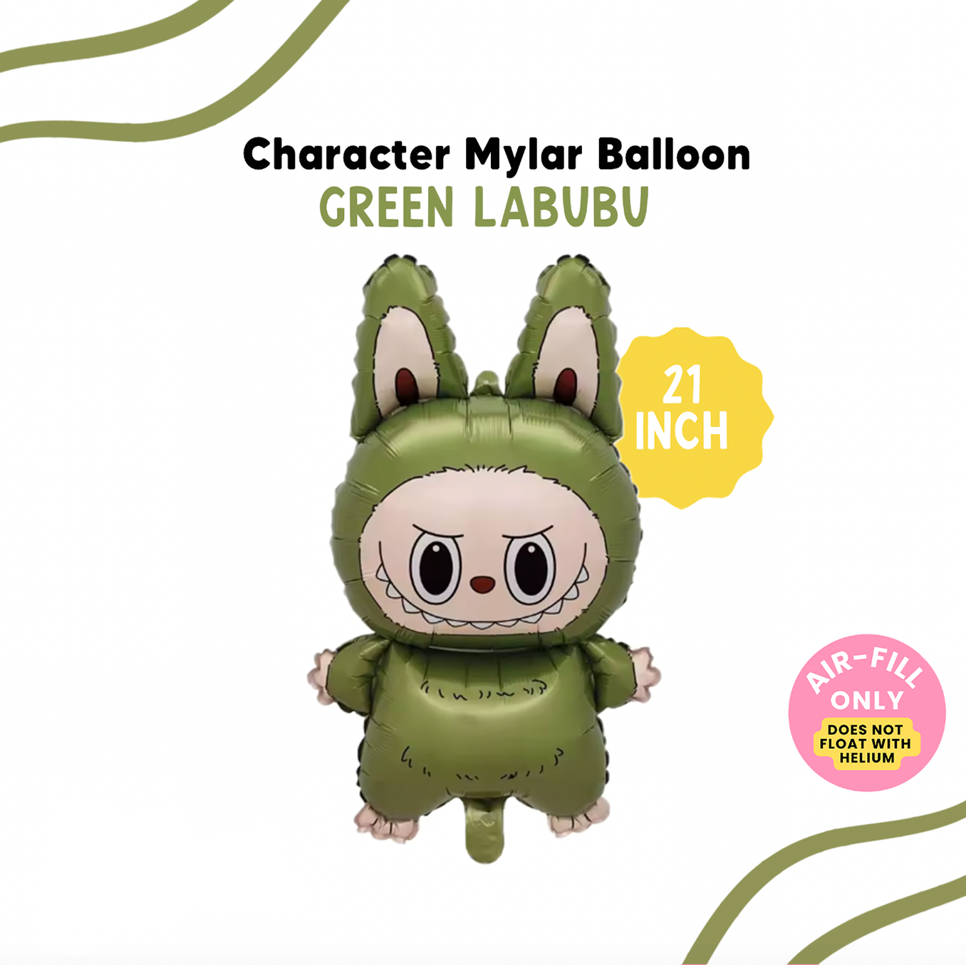 21" Green Bubu Inspired Monster Foil Balloon - (AIR-FILL ONLY)