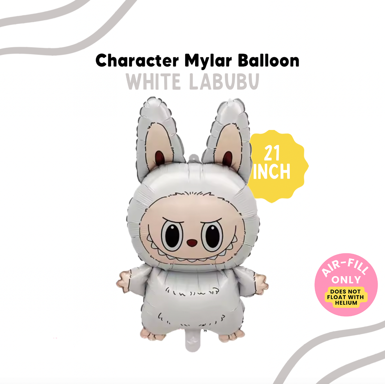 21" White Bubu Inspired Monster Foil Balloon - (AIR-FILL ONLY)