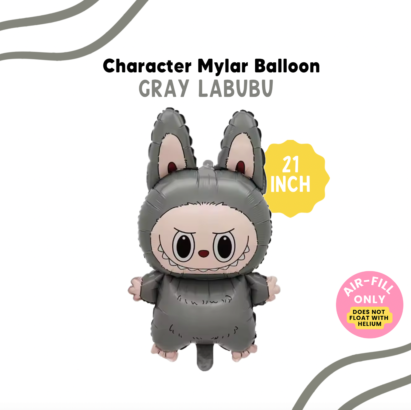 21" Gray Bubu Inspired Monster Foil Balloon - (AIR-FILL ONLY)