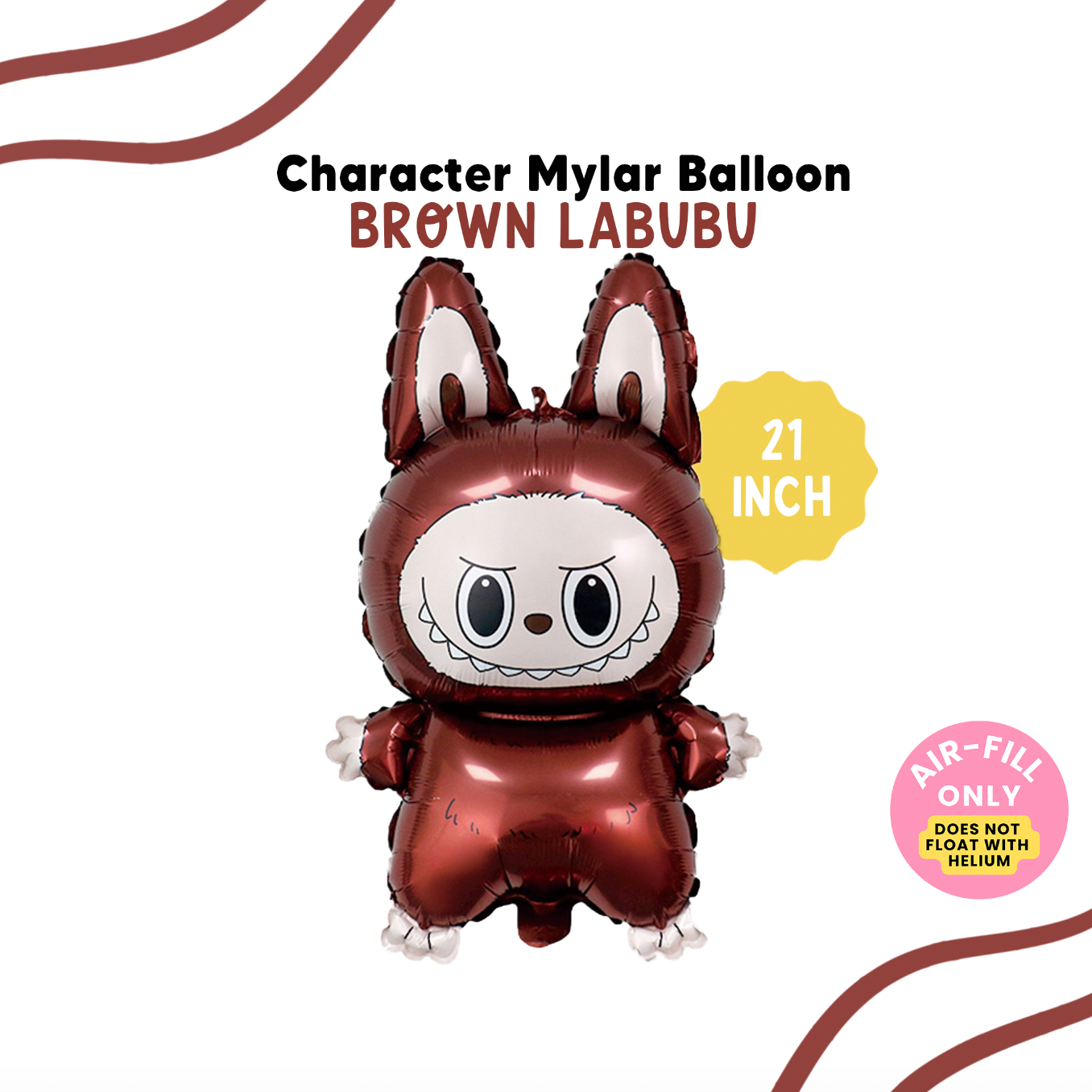 21" Brown Bubu Inspired Monster Foil Balloon - (AIR-FILL ONLY)