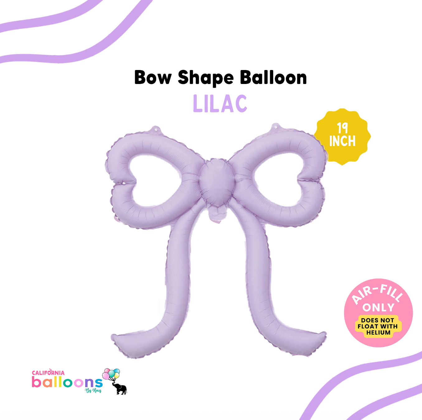 19" MINI Curled Ribbon Bow Shape Balloon - (AIR-FILL ONLY) - LILAC