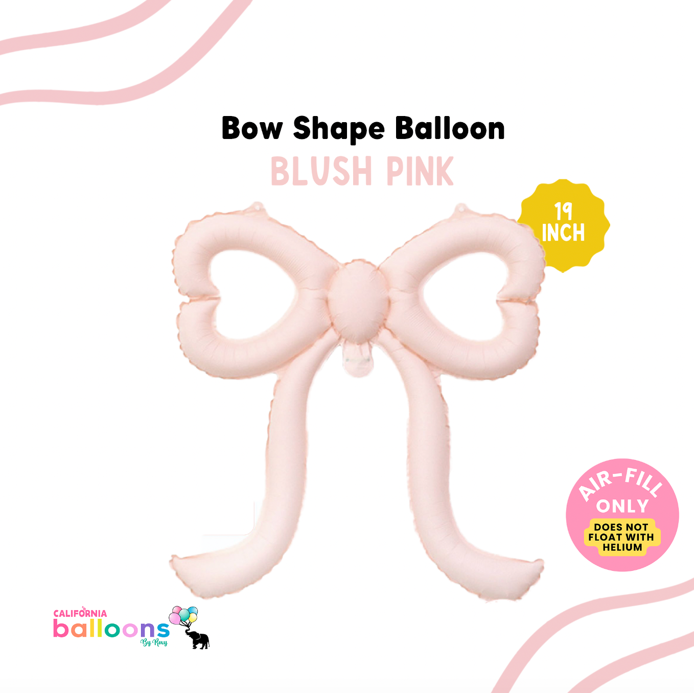19" MINI Curled Ribbon Bow Shape Balloon - (AIR-FILL ONLY) - BLUSH PINK