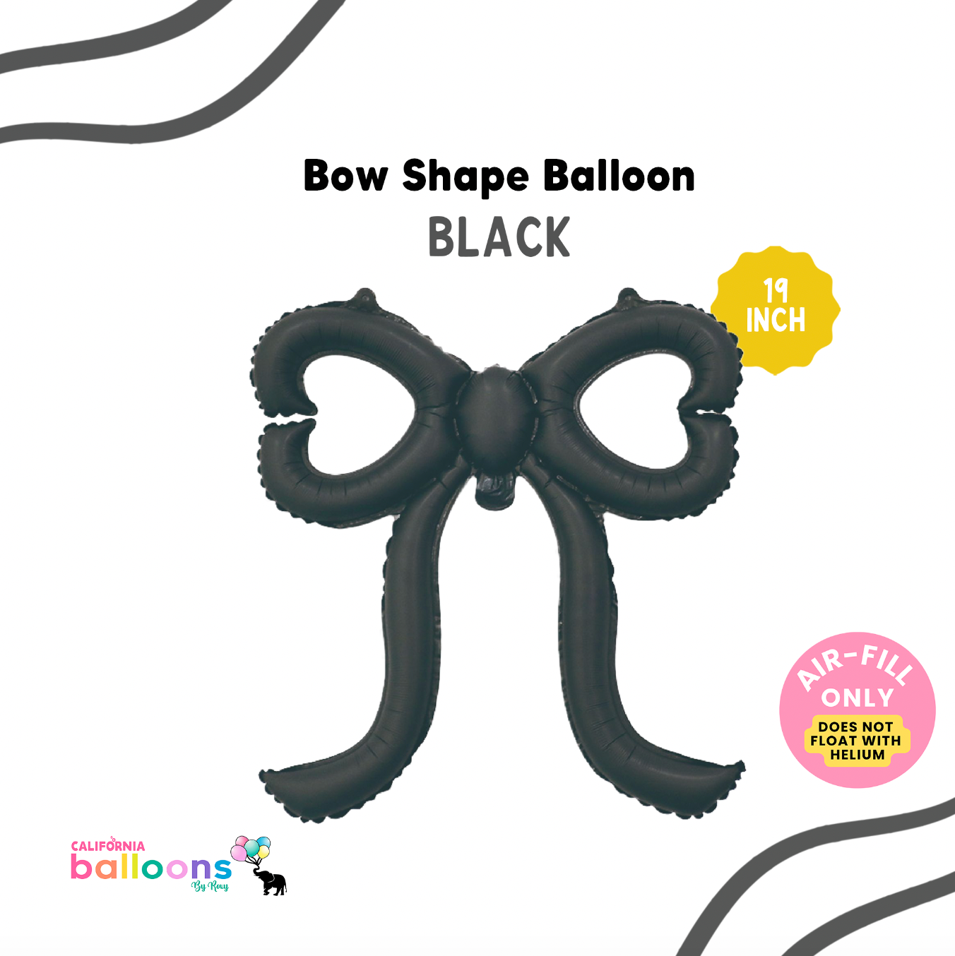 19" MINI Curled Ribbon Bow Shape Balloon - (AIR-FILL ONLY) - BLACK
