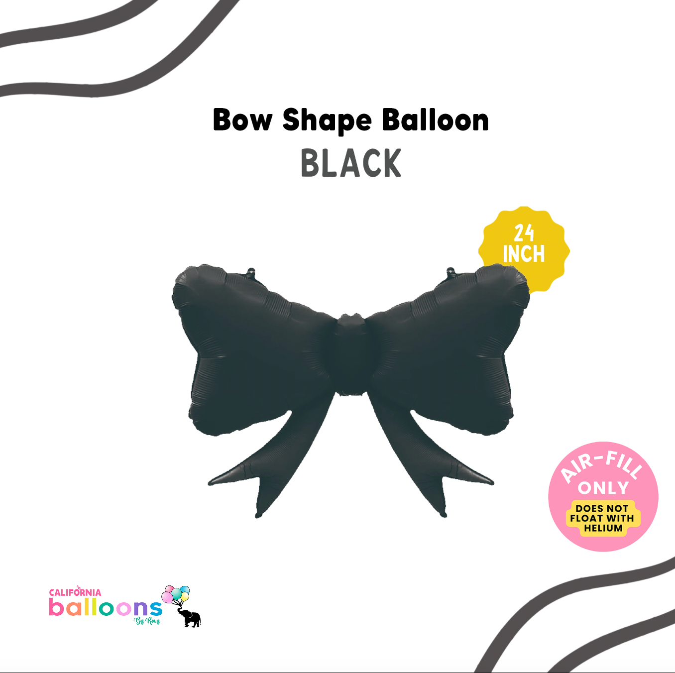 24" Black Bow Shape Balloon (AIR-FILL ONLY)