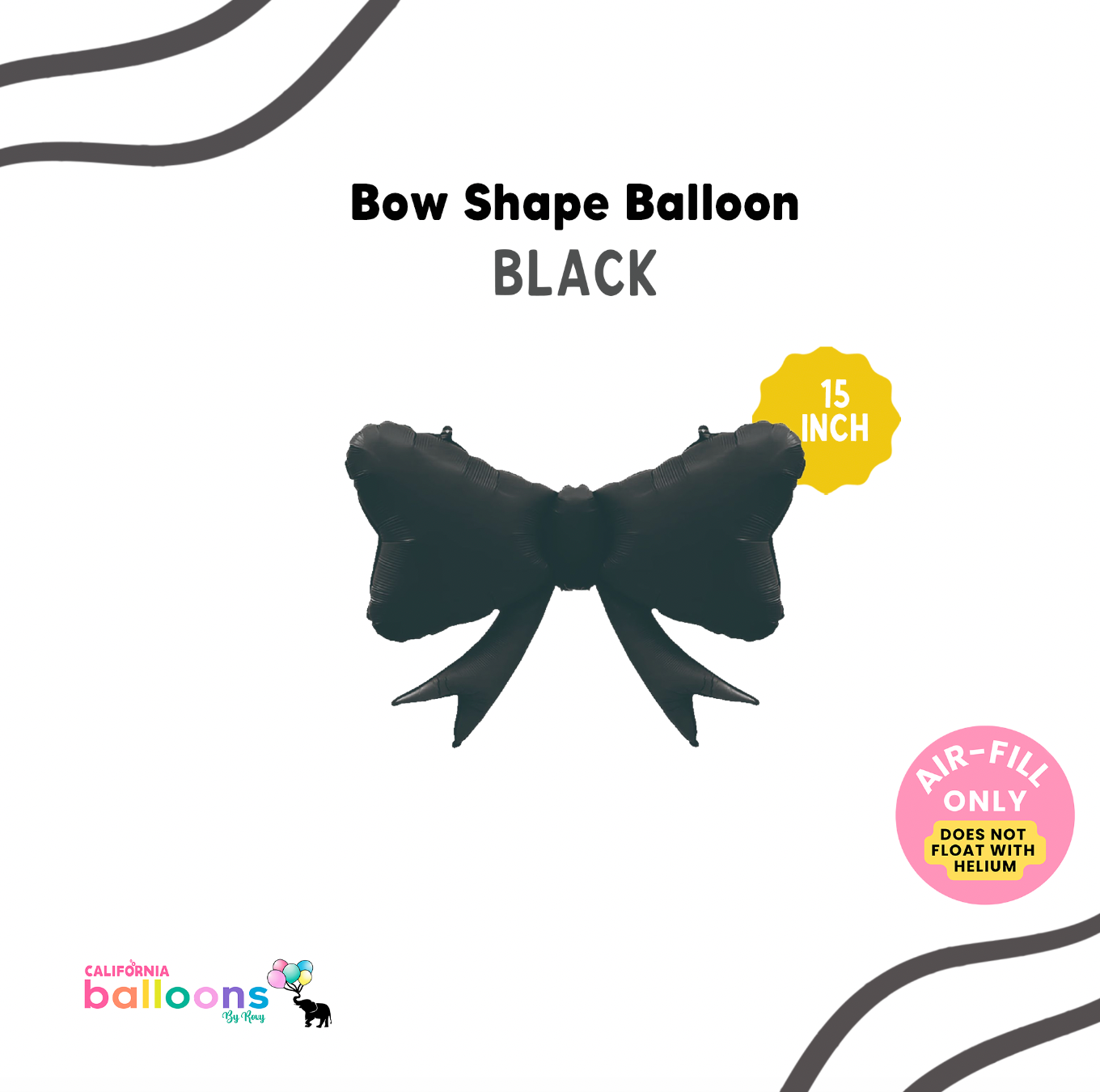 15" Mini Black Bow Shape Balloon (AIR-FILL ONLY)