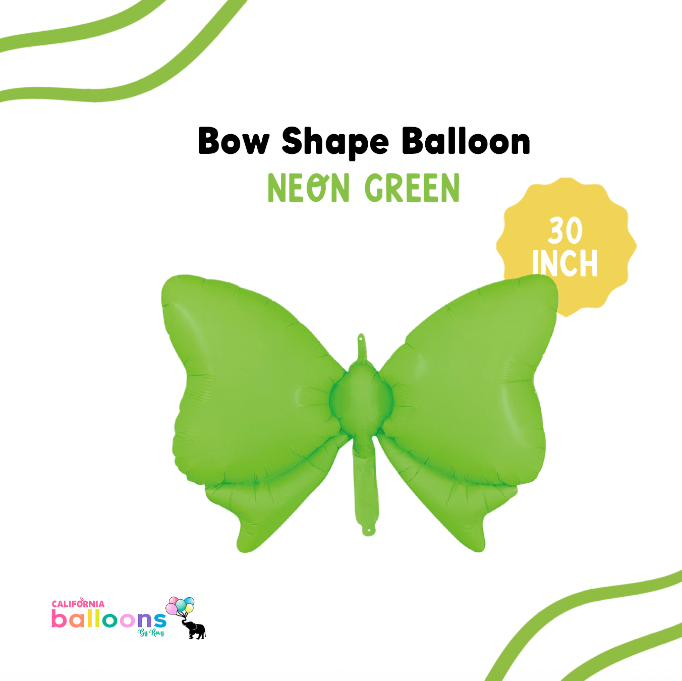 30" Neon Green Bow Shape Balloon