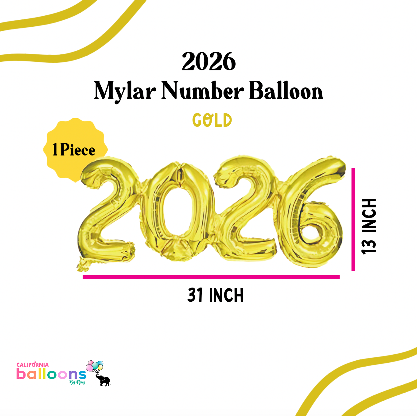 13" Connected 2026 Number Balloon (AIR-FILL ONLY) - GOLD