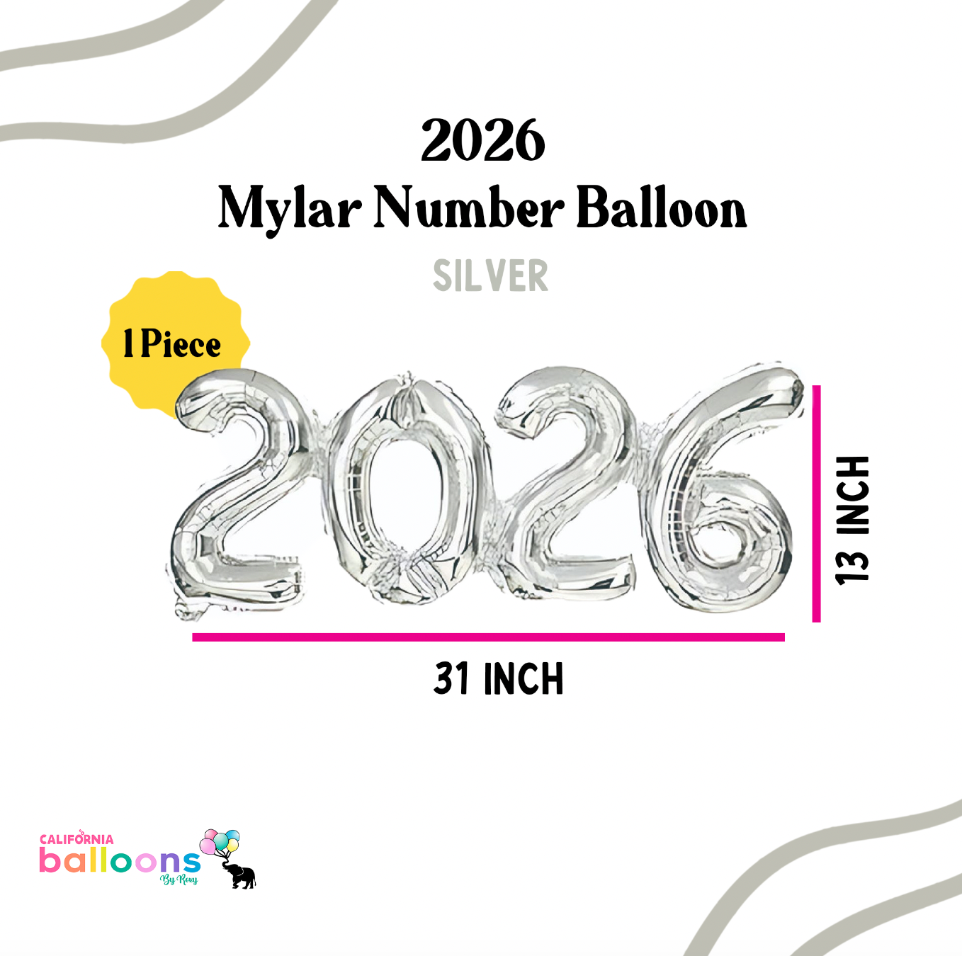 13" Connected 2026 Number Balloon (AIR-FILL ONLY) - SILVER