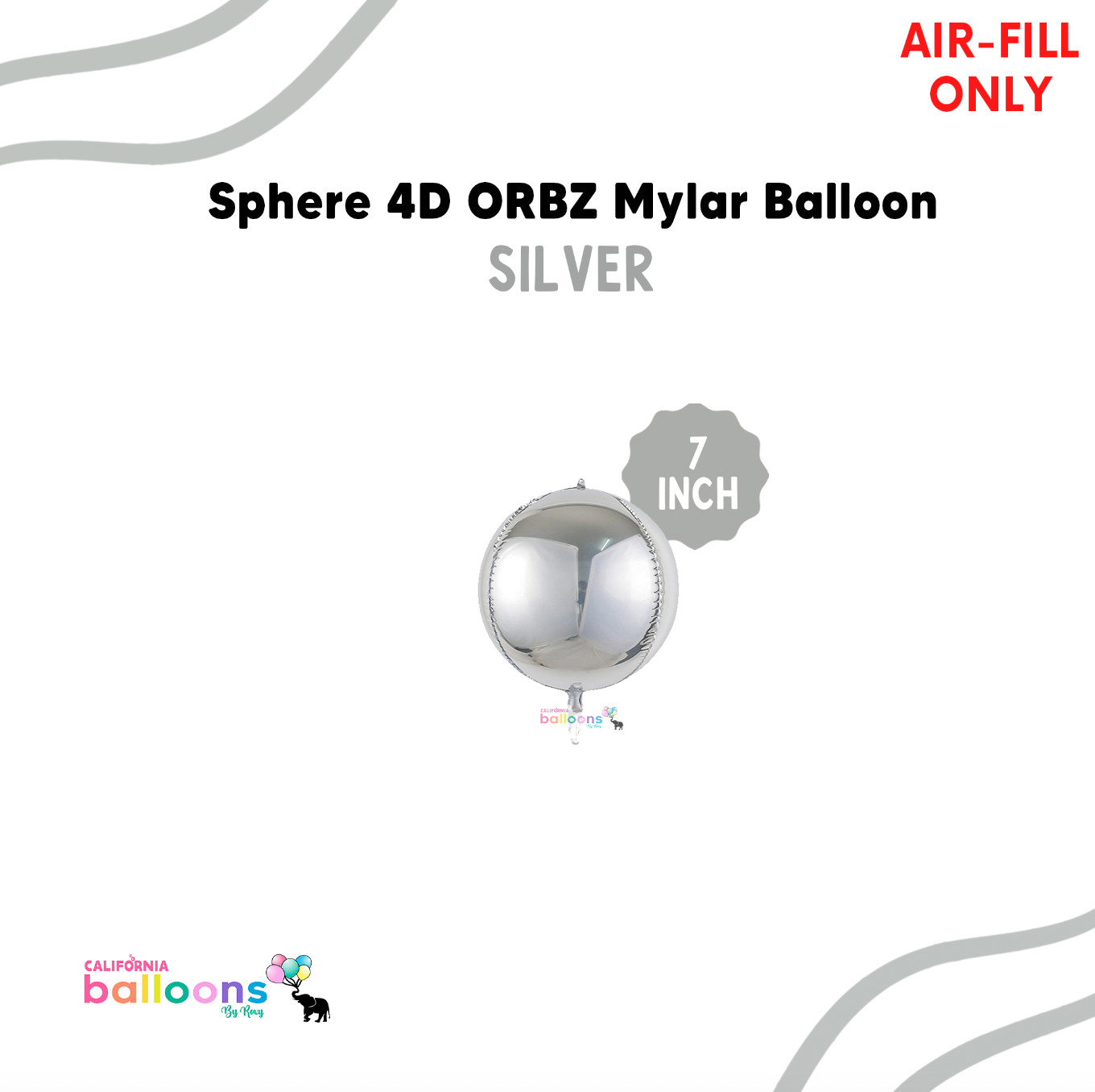 7" Mini Silver Mylar ORBZ (Self-sealing) Balloon (AIR-FILL ONLY)