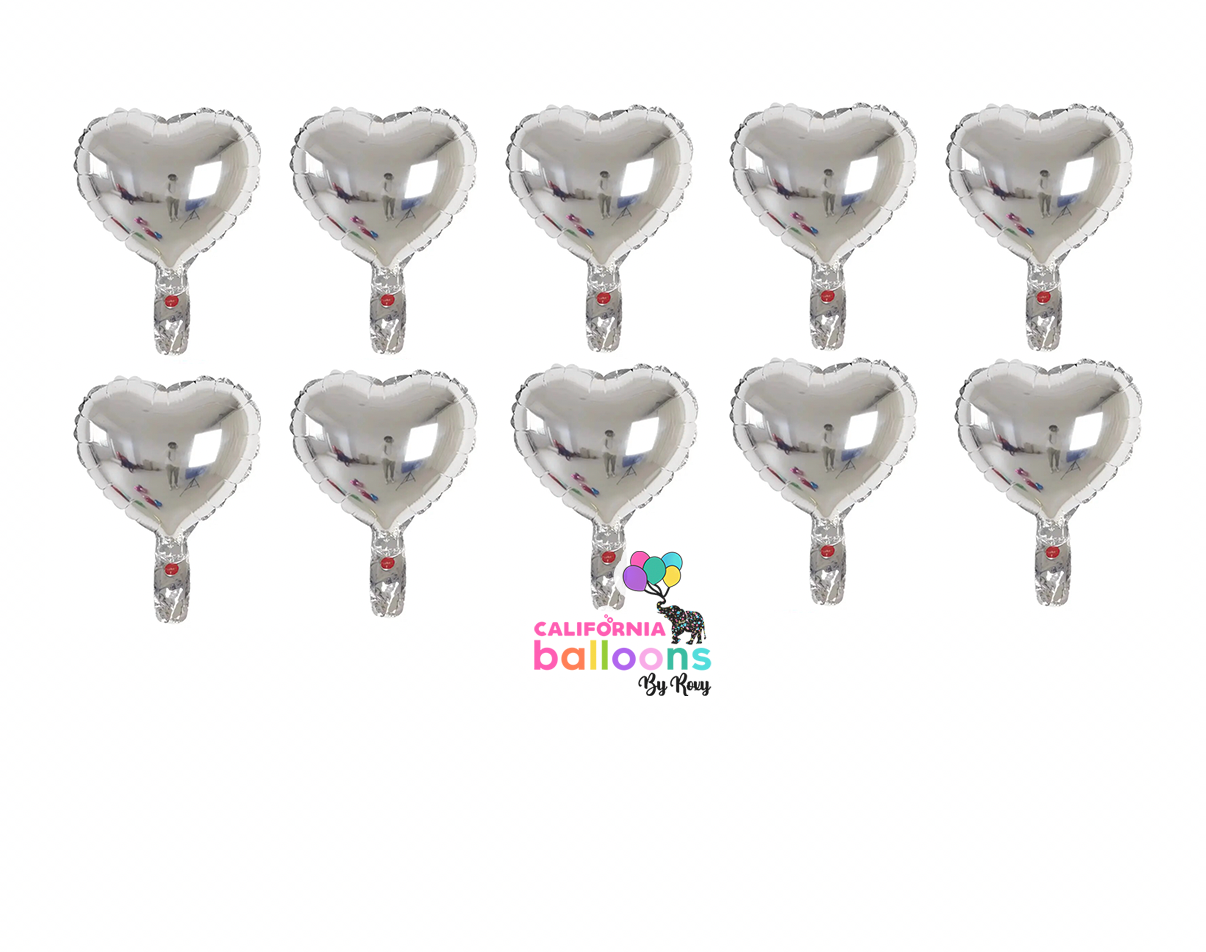 5" Mini Heart Shape Mylar Balloon - AIR-FILL ONLY - 10 PC Pack - SILVER