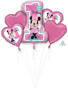 Minnie Mouse 1st Birthday Balloon Bouquet 5pc