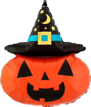 28" Pumpkin Witch Hat Mylar Shape Foil Balloon
