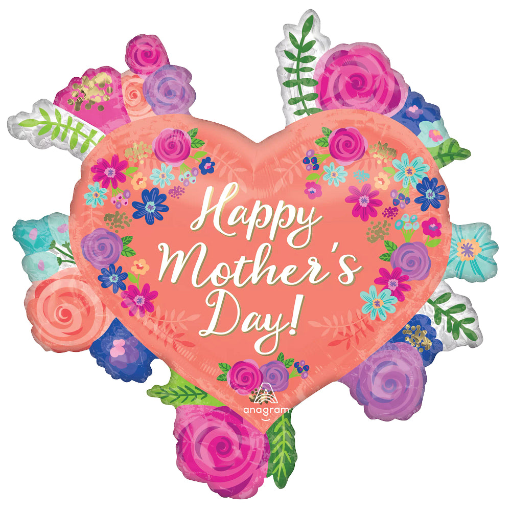 27" Happy Mothers Day Rose Heart Foil