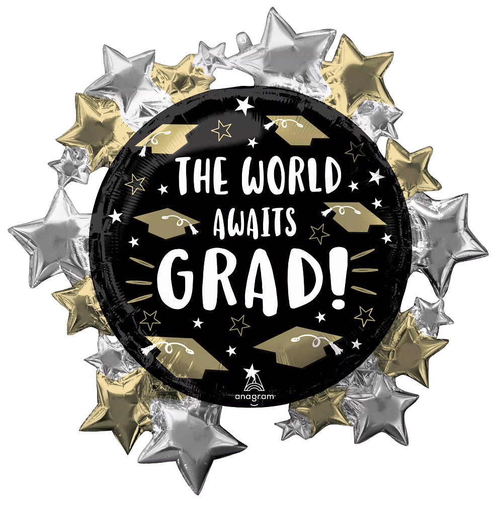 30" The World Awaits Grad ! Mylar Balloon