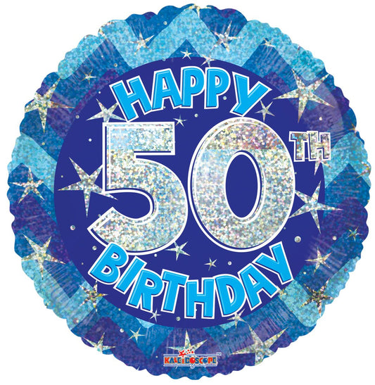 18" Blue Holographic 50th Birthday Round Foil Balloon