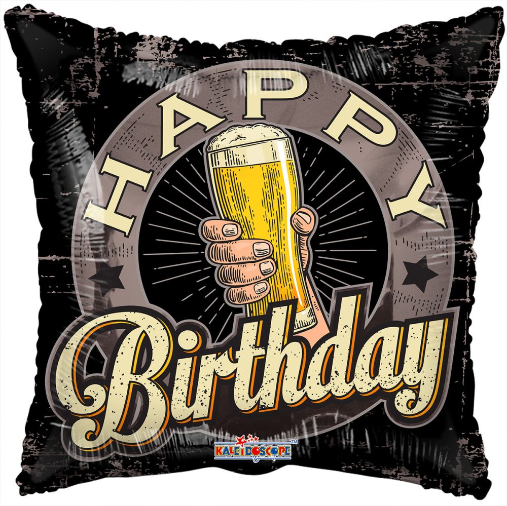 18" Happy Birthday Beer Square Foil Balloon