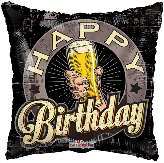 18" Happy Birthday Beer Square Foil Balloon