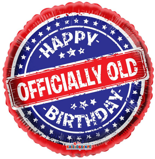 18" Happy Birthday Officially Old Round Foil Balloon
