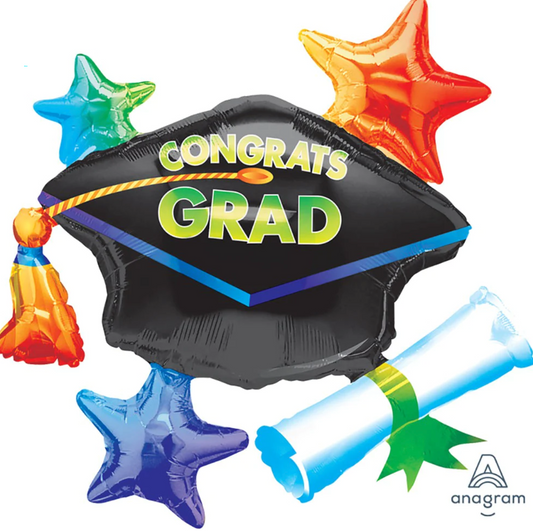 31" Congrats Grad Cap 3D Stars Mylar Balloon