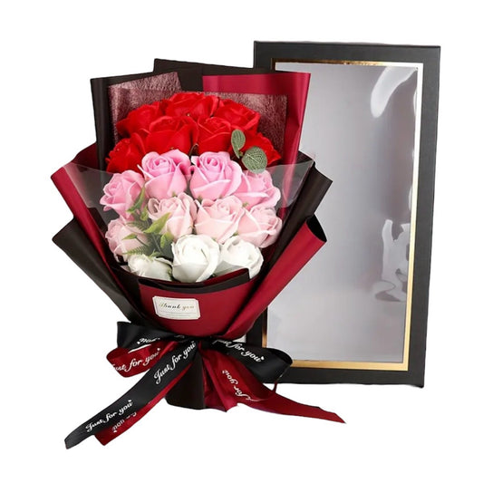 Artificial Rose Flower Bouquet with Gift Box- Red & Black