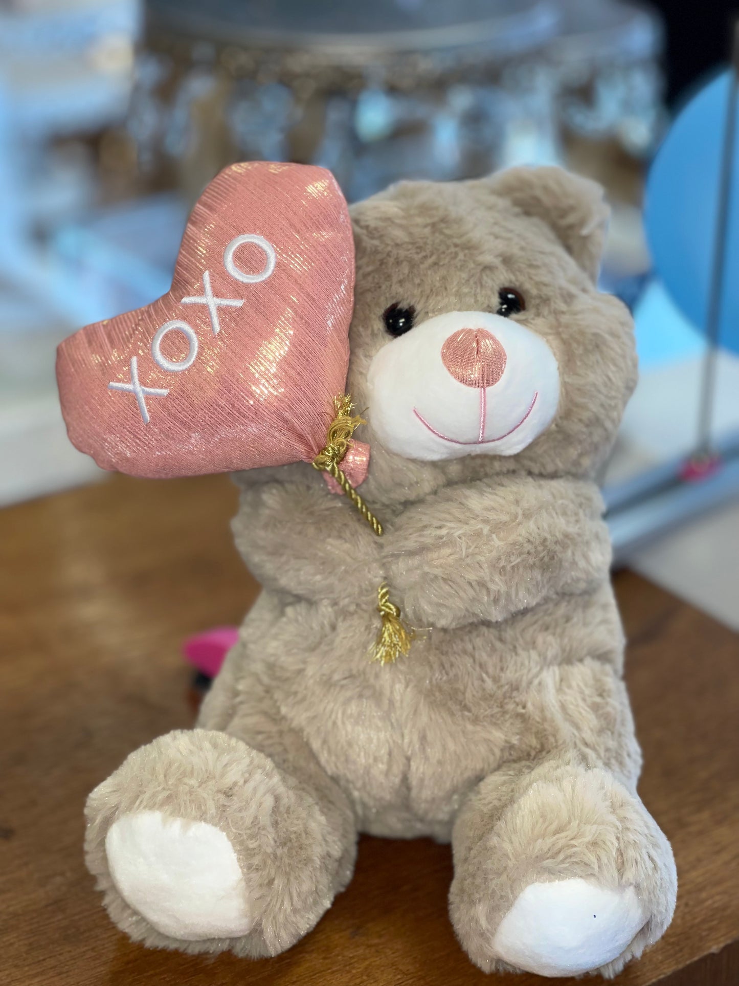 10" Stuffed Plush Balloon Bear -Brown & Pink | [Medium Size]