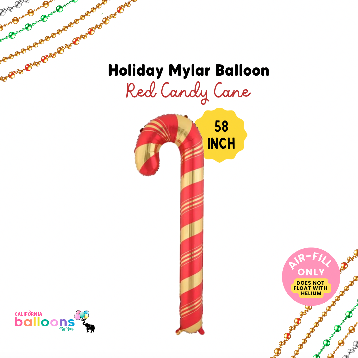 RED CANDY CANE BALLOON HOLIDAY CHRISTMAS 