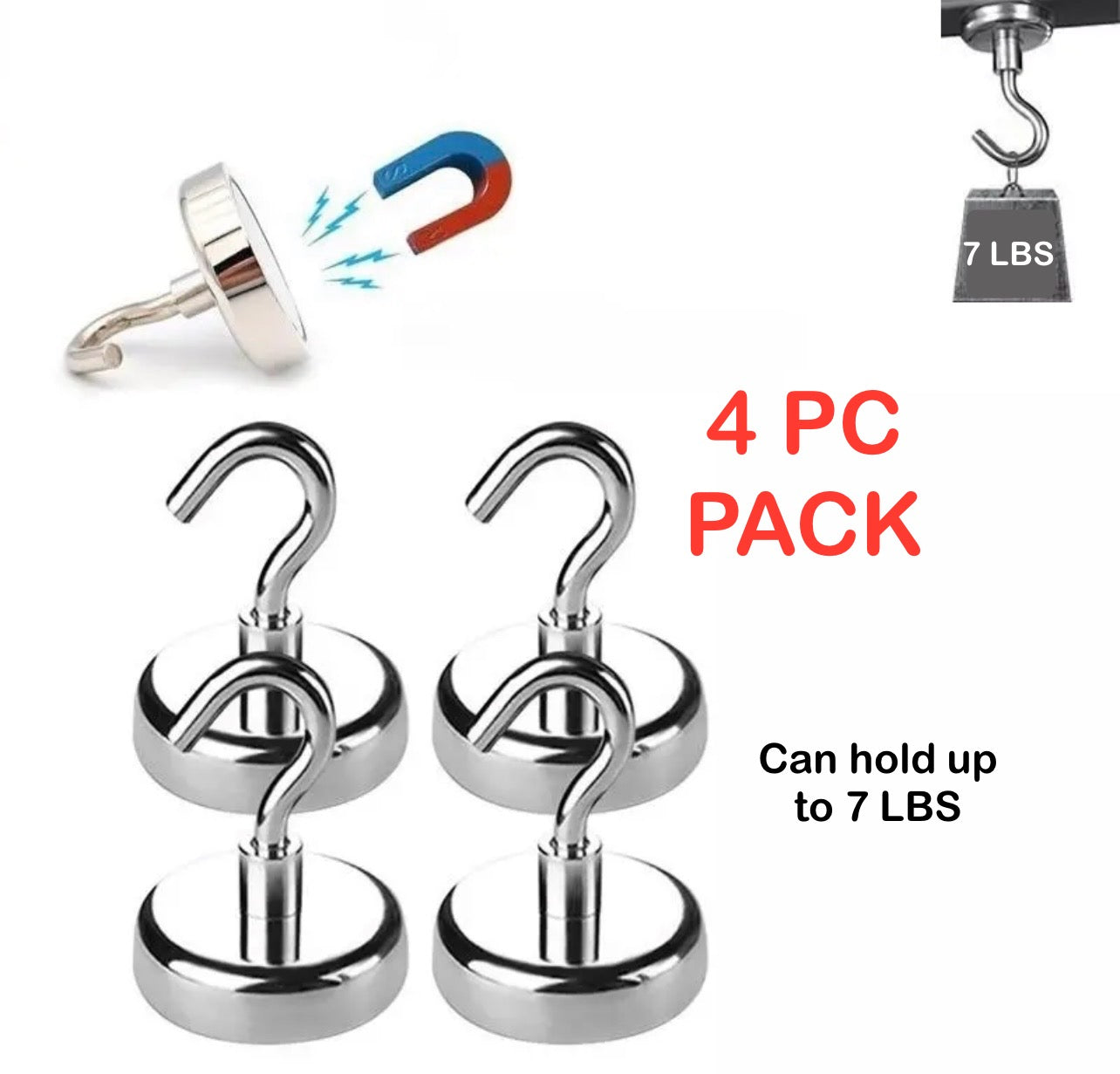 Magnet Hooks 7LBS - 4 Pc Pack
