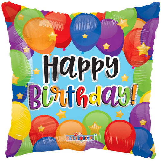 18" Happy Birthday Balloons & Stars Square Foil Balloon