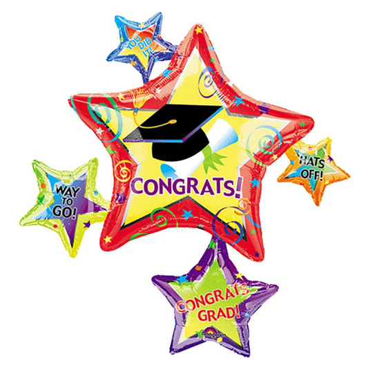 35" Congrats Grad - Message 3D Stars Mylar Balloon