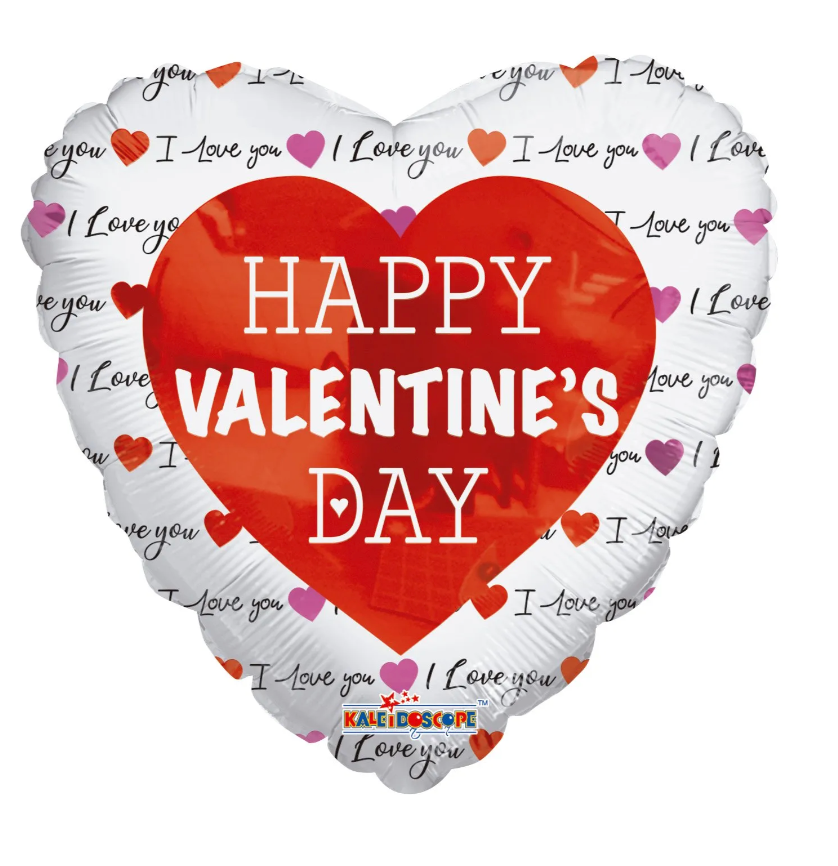 18" Happy Valentine's Day Red & White Mylar Heart Balloon