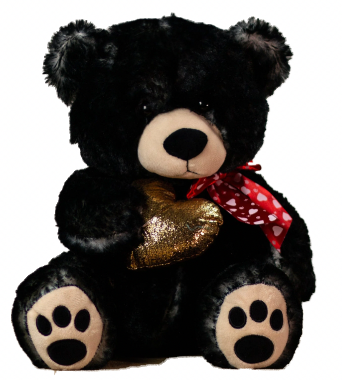 17" Stuffed Plush Heart Bear - Black | [Large Size]