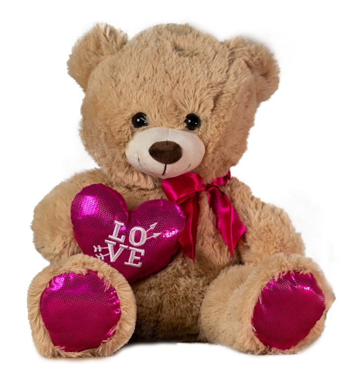 20" Stuffed Plush Valentine's Bear - Brown & Hot Pink | [Large Size]