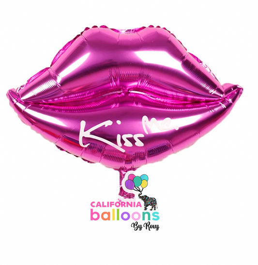 17" Lip Shape "Kiss Me" Mylar Foil Balloon - Hot Pink